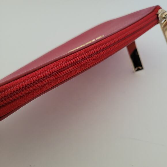 La Bagagerie Shrink Leather Wallet Red Corner Zip Red Geniue Leather Designer - Picture 3 of 10